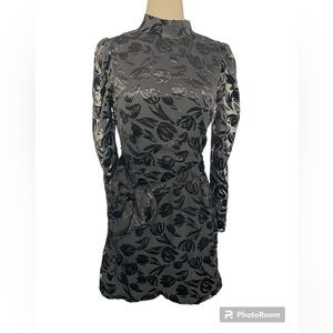 NSR Floral Burnout Velvet Mock Neck Women's Mini‎ Dress Rayon Polyester Small